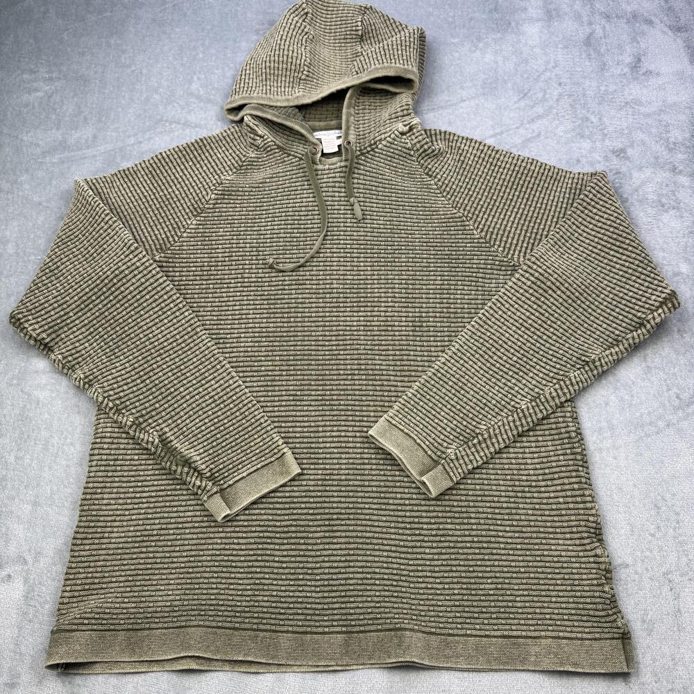 Carbon2Cobalt Sweater Mens Large Green Waffle Knit Hooded Pullover Cotton
